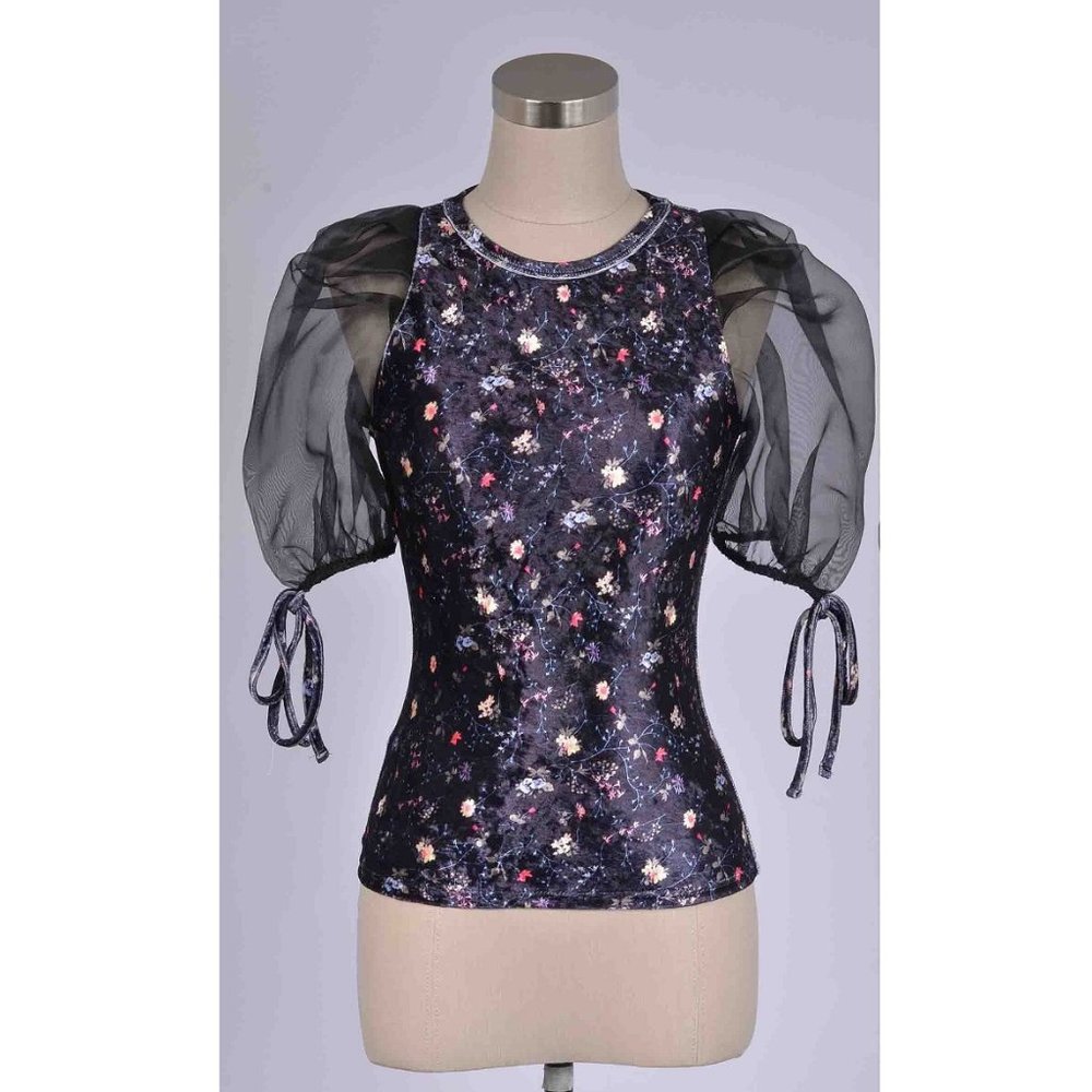 velvet printed floral top